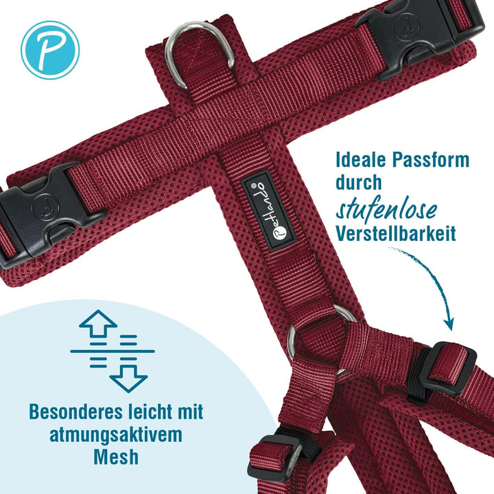 Petlando Hundegeschirr gepolstert, Mesh Y-Comfort, weich, stufenlos verstellbar, besonders leicht &amp;