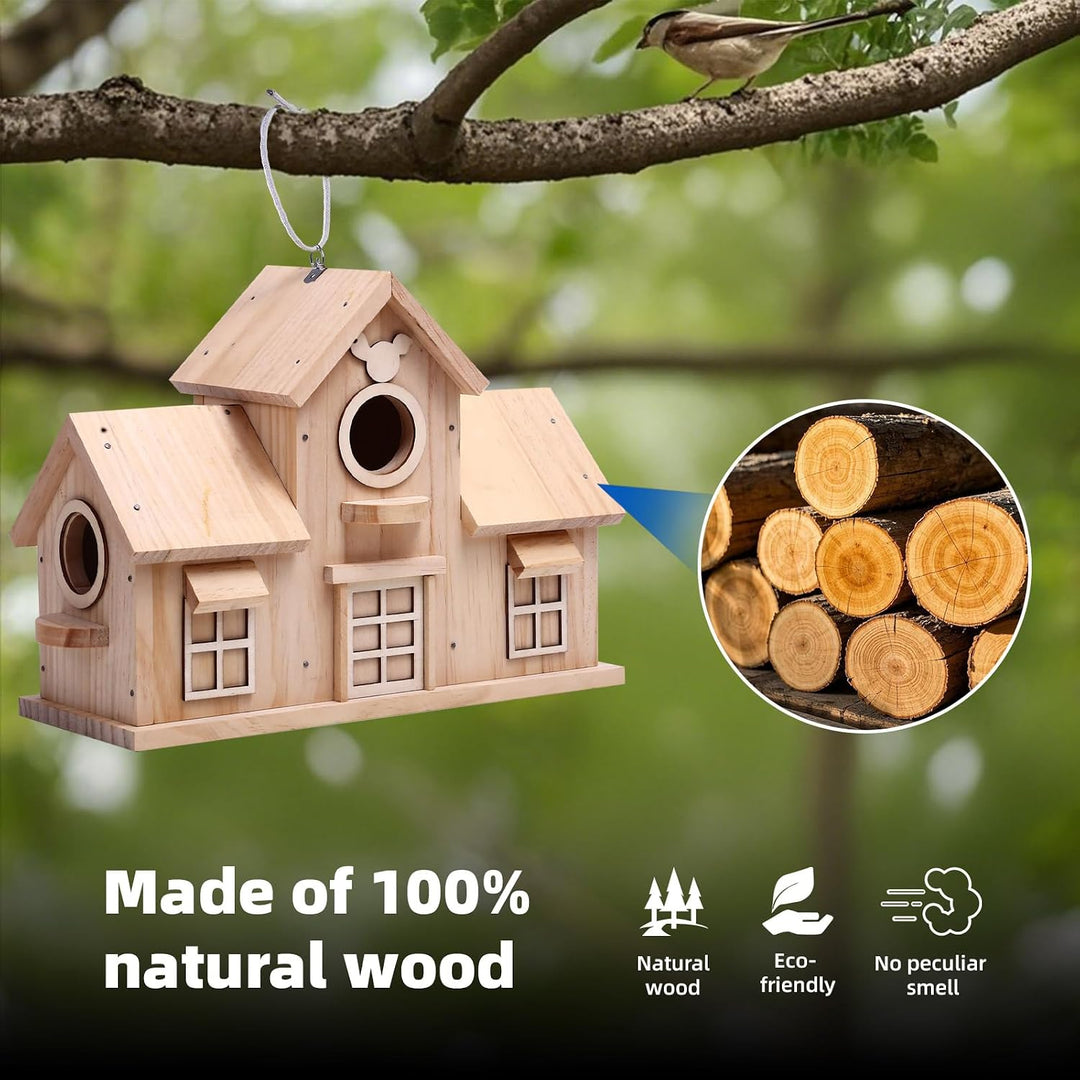 Deko-Vogelhaus aus Holz, Kiefer natur, Design mit doppeltem Eingang