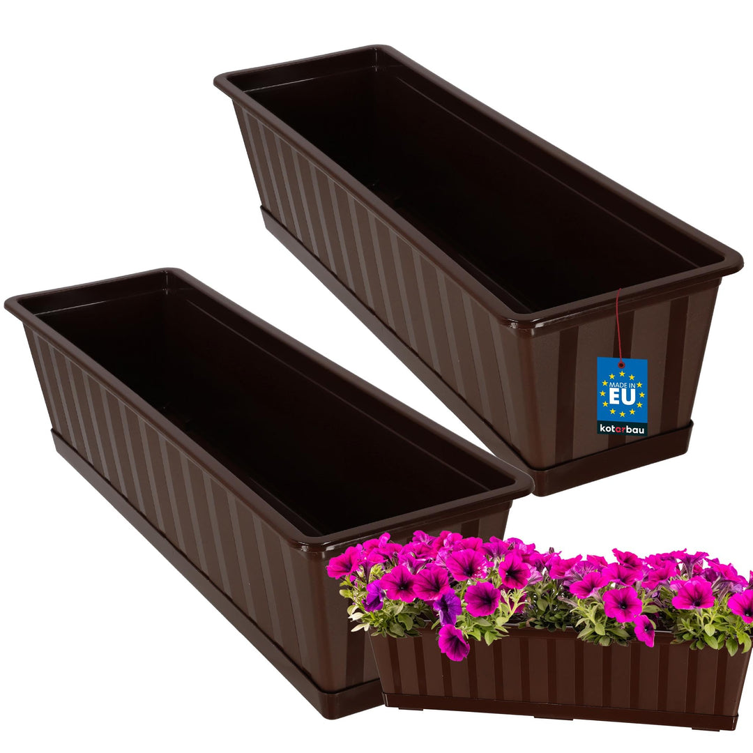 KOTARBAU® 2er Set Blumenkasten - Blumentopf für Balkon - 60 x 18 x 14 cm - Braun - Balkonkasten Balk
