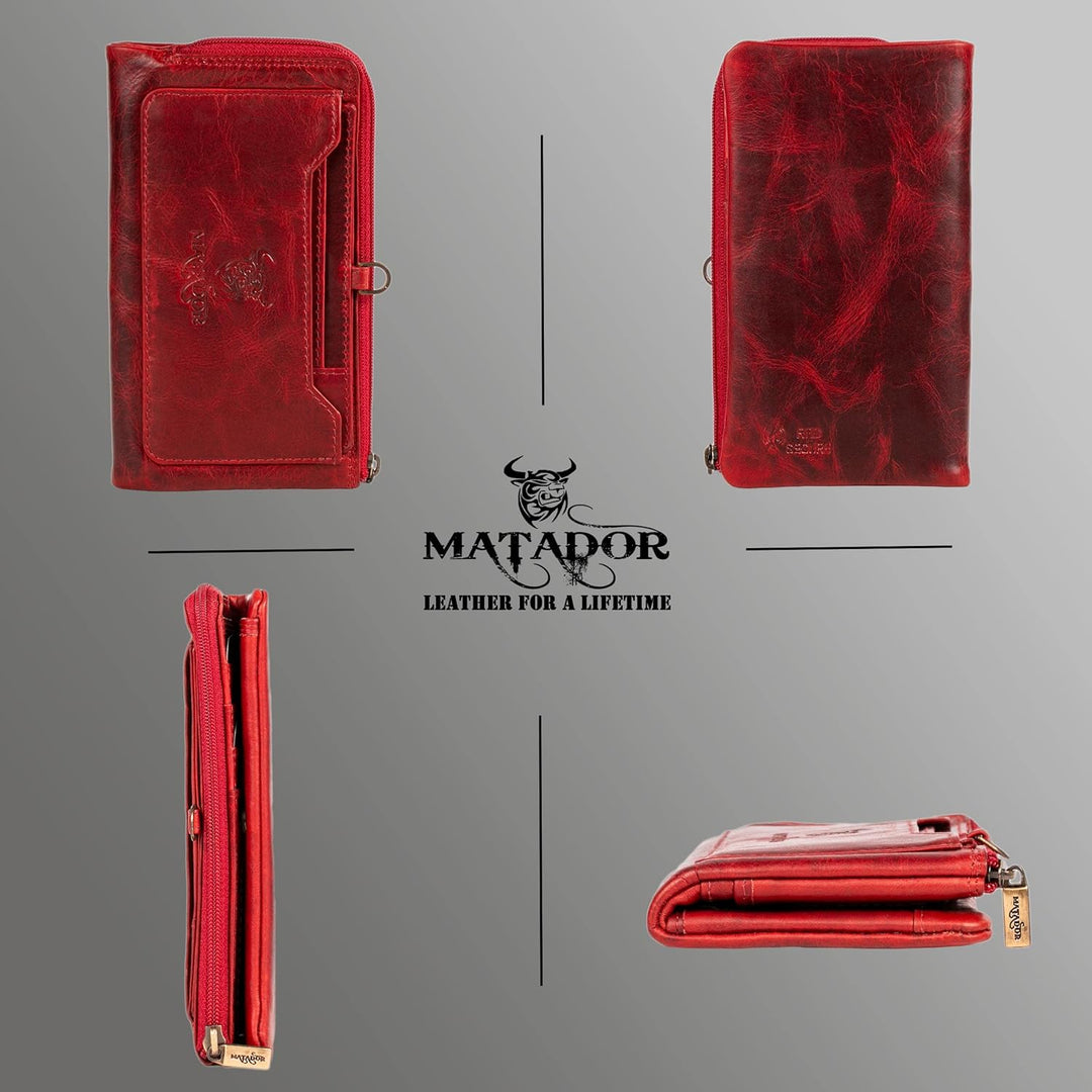 MATADOR |Puebla| Leder Portemonnaie Damen Rot Mittelgross mit edler Geschenk Box | Elegante Rote Gel