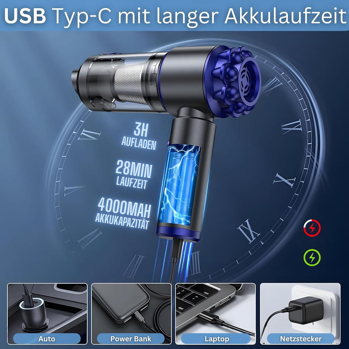 Steinborg® Handstaubsauger Akku 7in1 Handsauger kabellos mit Blasfunktion Starke Saugkraft 16000Pa A