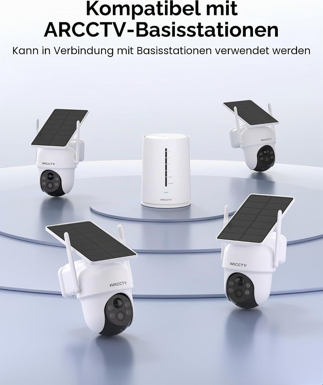 4MP Aussenüberwachungskamera, integriertes Solarpanel, 100 % kabellos für den Aussenbereich, 360°-Dr