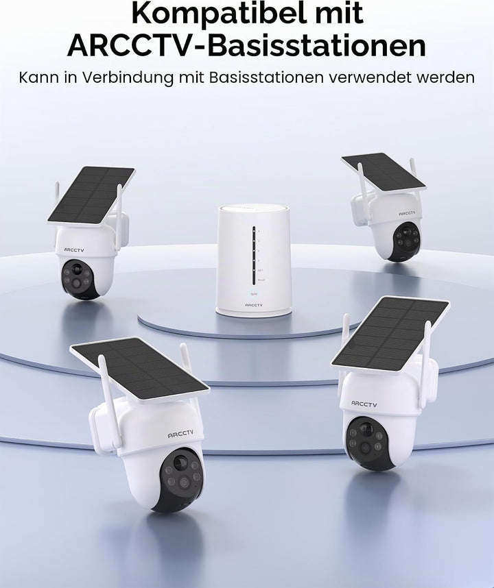 4MP Aussenüberwachungskamera, integriertes Solarpanel, 100 % kabellos für den Aussenbereich, 360°-Dr