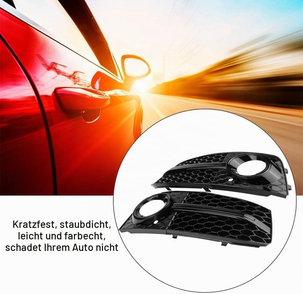 Gitter Nebelscheinwerfer, 2 Stück für RS4 Style Glossy Black Nebelscheinwerfer Frontgrill für A4 B8