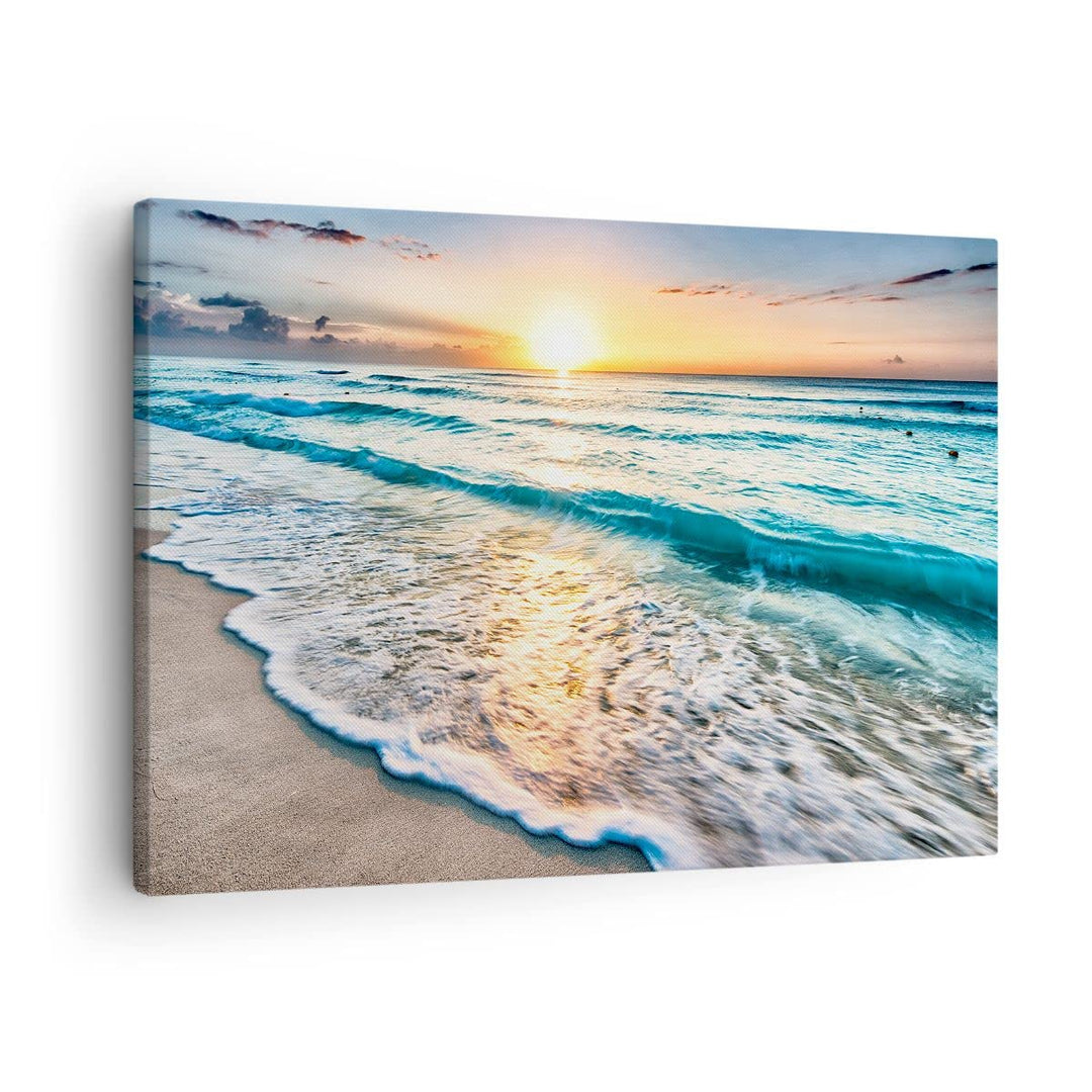 Bilder auf Leinwand Meer Welle Strand Leinwandbild mit Rahmen 70x50cm Wandbilder Dekoration Wohnzimm
