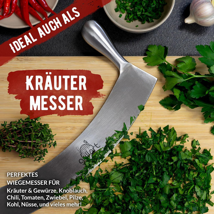 grillart® Premium Pizzamesser – Extra scharfer Edelstahl Pizzaschneider mit 30 cm Klinge & Doppelgri
