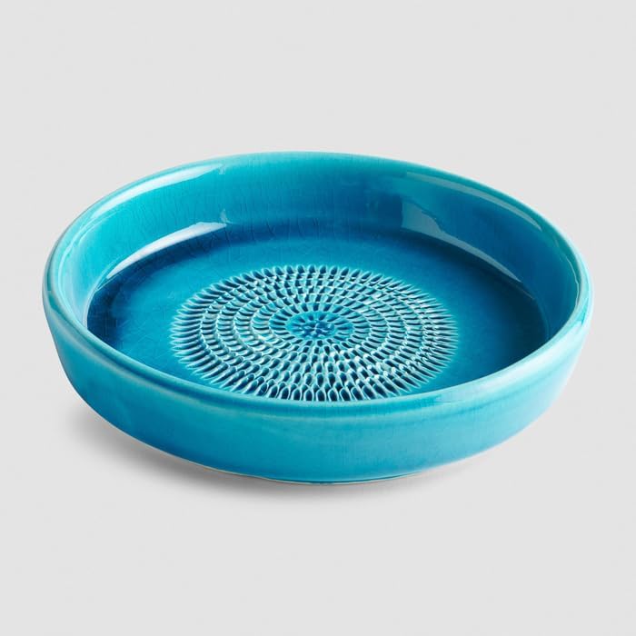 evergrate Keramikreibe Dipschale im Motiv Türkis mit Küchenpinsel und Rezeptheft, Türkis