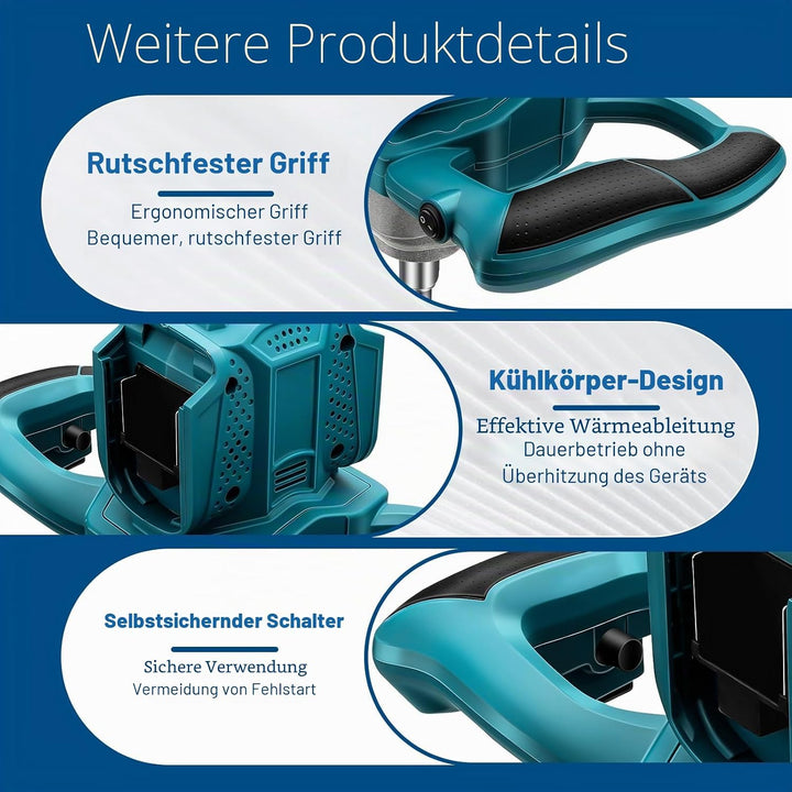 Akku-Farbmörtelrührer mit 2 Batterie, Farb-Mörtelrührer, 1200W Rührwerk, 6 Gang-Getriebe Zementmisch