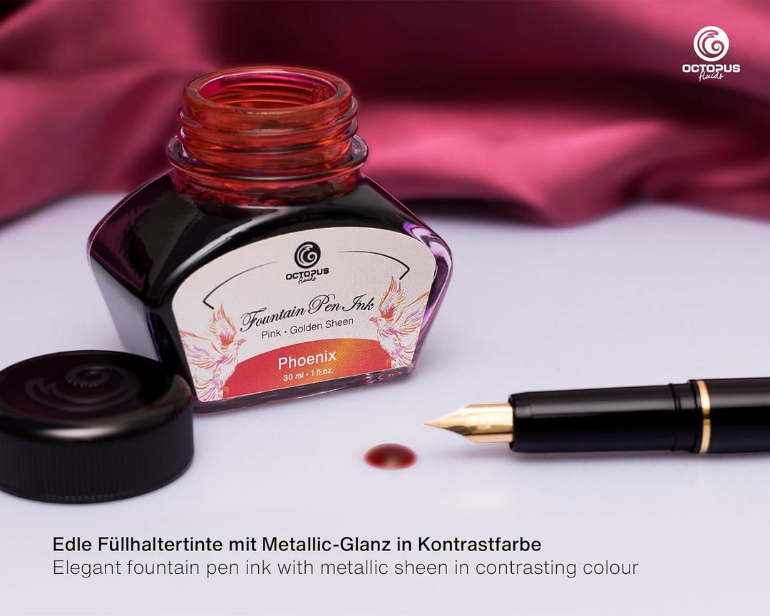 Octopus Fluids Füllhaltertinte Sheen mit Konverter, Phoenix, Orange, 30 ml Phoenix 30 ml, Phoenix 30