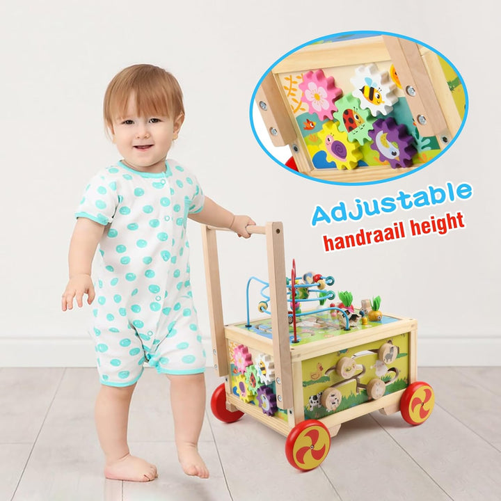 KABENFIS Holz Activity Cube mit Rädern für Jungen und Mädchen
