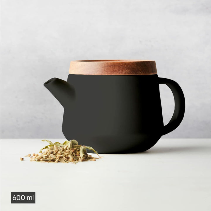 Point-Virgule Teekanne mit Siebeinsatz aus Edelstahl für pures Aroma, schwarz, 600ml, Schwarz