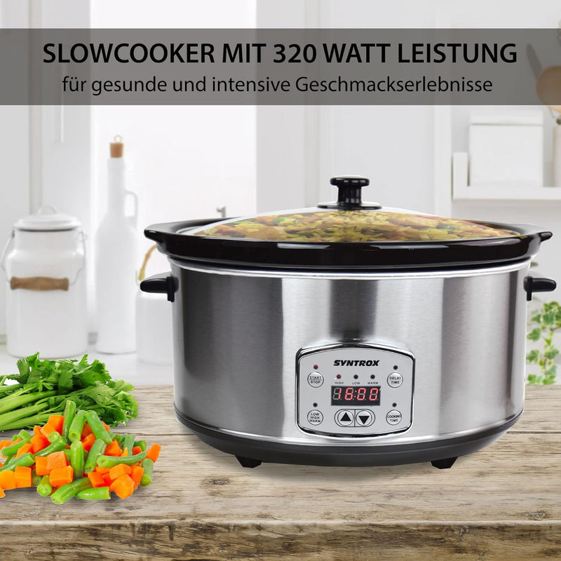 Syntrox Germany Schongarer mit 6,5L Slow Cooker mit 3 Heizstufen und Warmhaltefunktion und 320