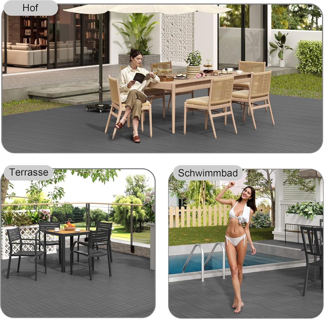 Laneetal WPC Fliesen 11er Set für 1 m², für Aussen Terrasse Balkon, Terrassenfliesen Klicksystem 30x