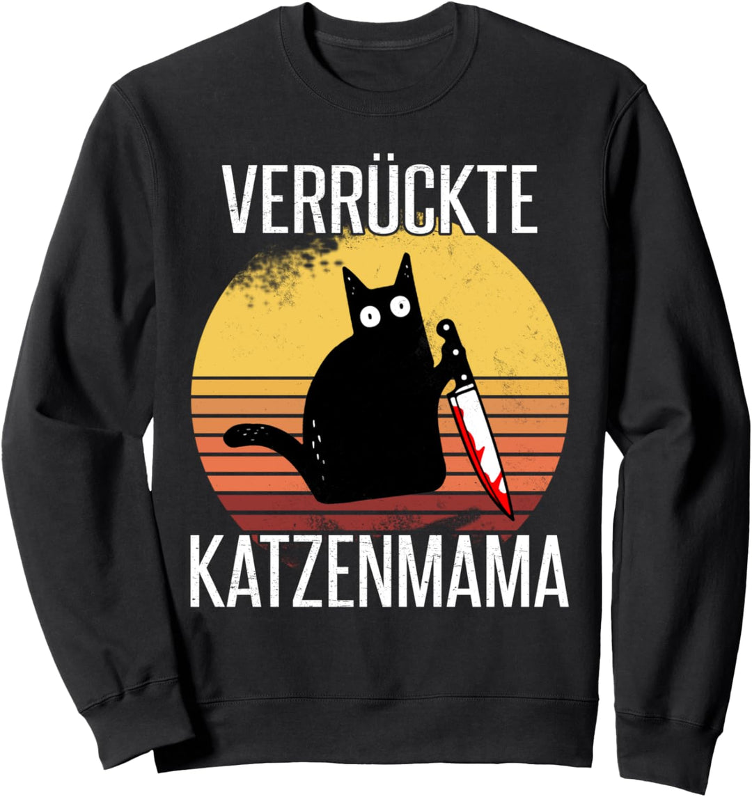 Damen Verrückte Katzenmama Retro Vintage Halloween Sweatshirt
