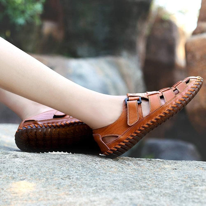 Moodeng Herren Sandalen Outdoor Leder Sommer Outdoorsandalen Sport Trekking Strand Geschlossene Klet