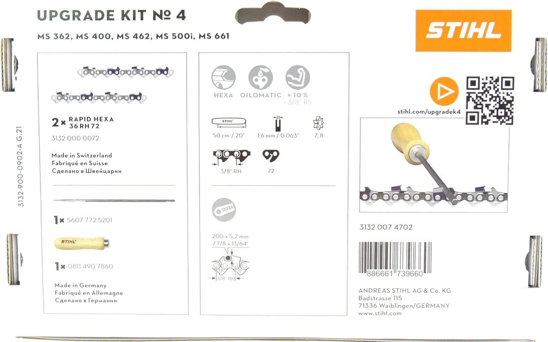 Stihl HEXA UPGRADE KIT4 50cm 3/8 1,6 72TG 2x Hexa Sägekette 1x Hexafeile 1x Feilengriff
