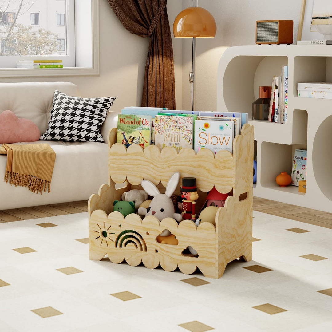 2-stöckiges Kinderbücherregal aus Holz, Montessori-Bücherregal | Geeignet für Kinderzimmer, Kinderga