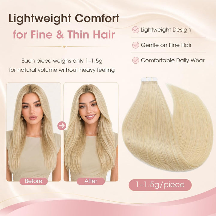 Silk-co Tape Extensions Echthaar 20g, leicht Version Tape in Extensions Echthaar 20pcs, Remy Invisib