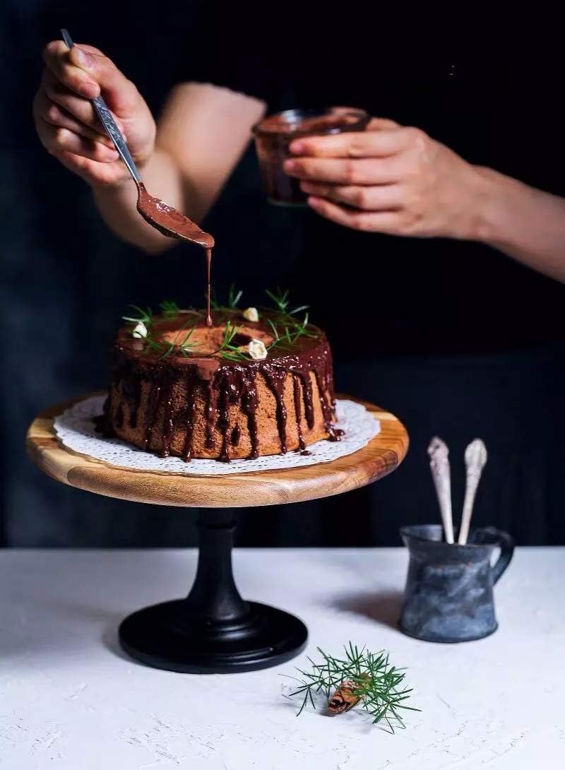 NUPTIO Rustikaler Tortenständer Hochzeit: 25cm Durchmesser Holz Tortenständer Schwarz, Dessertteller