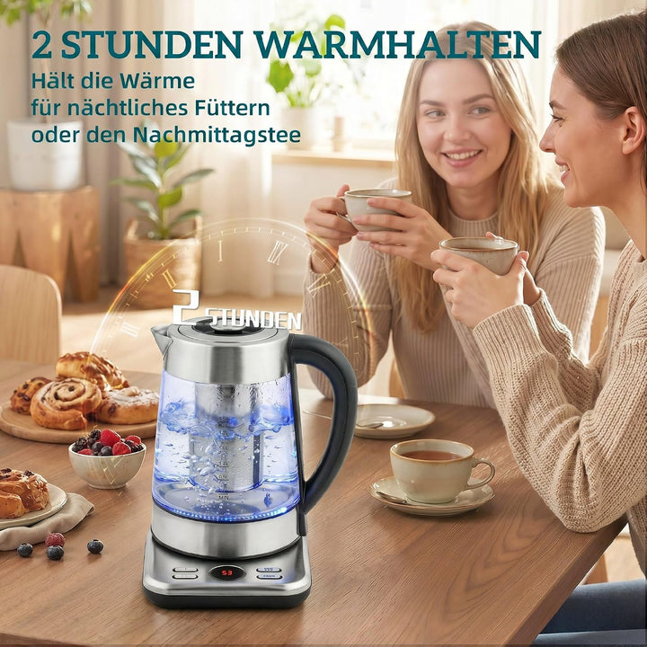 HOMCOM Elektrischer Wasserkocher, 1,7L Schnellkochender 2200W Wasserkocher mit UK Strix Thermostat,