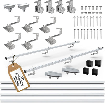 SET 2x PV-Module, PV, Photovoltaik, Aufständerung, Ziegeldach, Dachhalterung, Befestigung, Halter, H