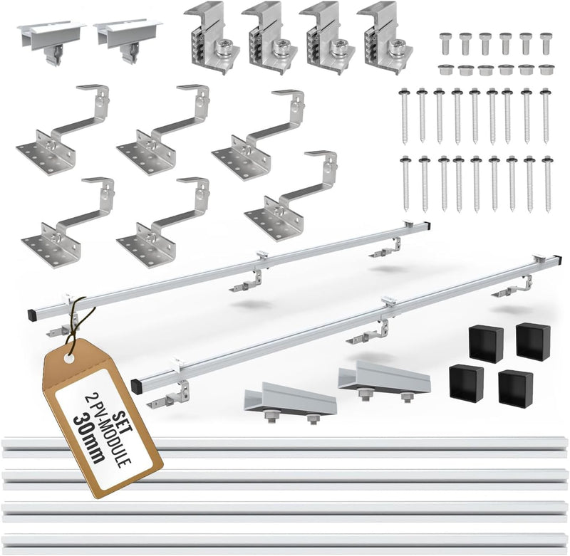 SET 2x PV-Module, PV, Photovoltaik, Aufständerung, Ziegeldach, Dachhalterung, Befestigung, Halter, H