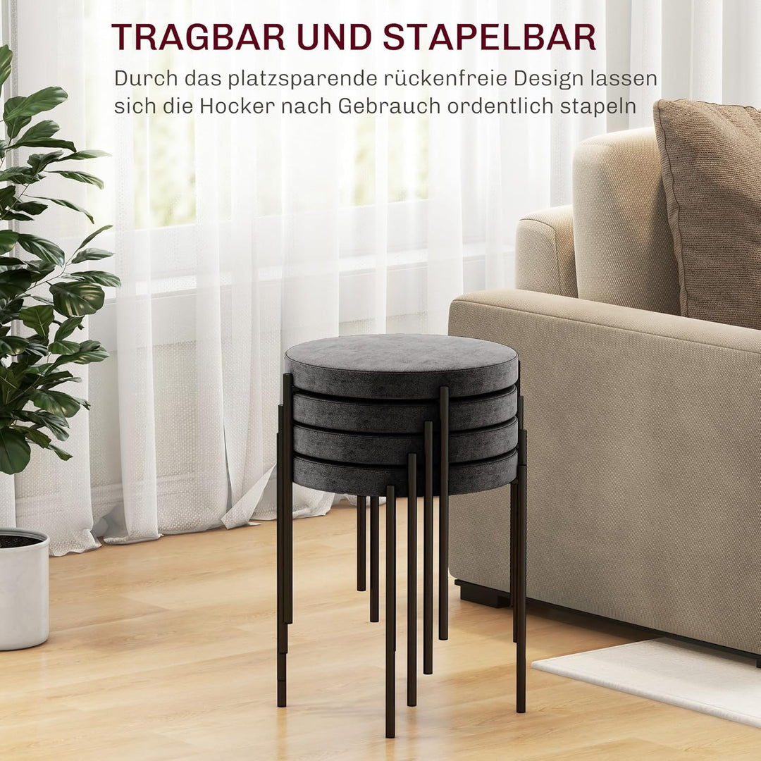 HOMCOM Esszimmerhocker 4er Set Stapelhocker Hocker aus Metall mit Samtoptik Küchenhocker Polsterhock