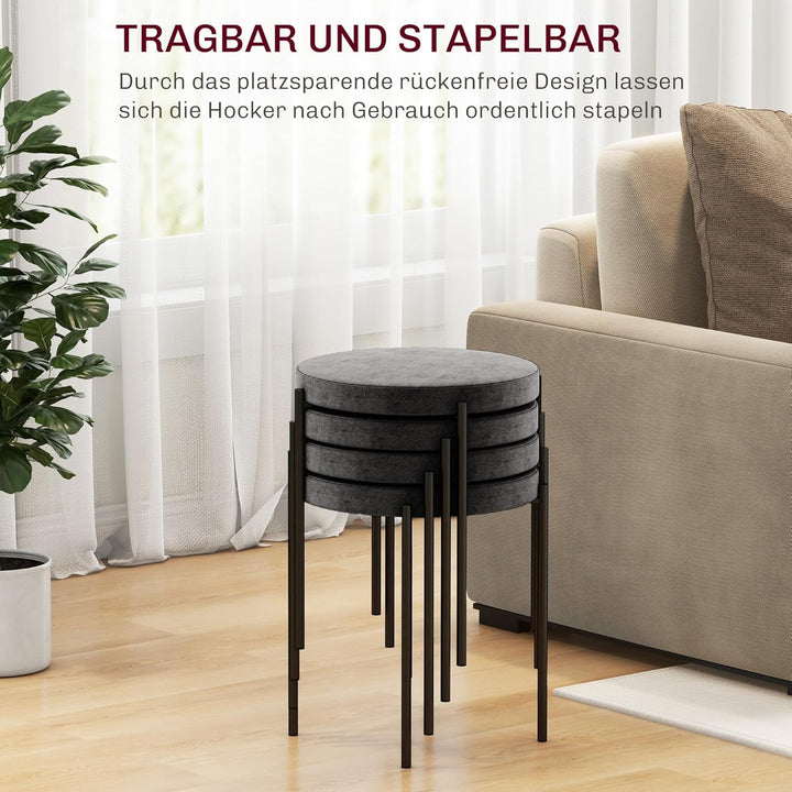 HOMCOM Esszimmerhocker 4er Set Stapelhocker Hocker aus Metall mit Samtoptik Küchenhocker Polsterhock