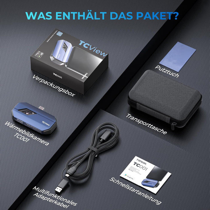 TOPDON Wärmebildkamera -TC001, 512x384 TISR Auflösung, ＜40mK Wärmeempfindlichkeit, 25Hz, Testbereich