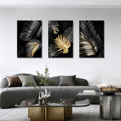 FajerminArt 3 Teilig Leinwandbilder Bilder Abstrakt Schwarzes Gold Baum bild auf leinwand Wandkunst
