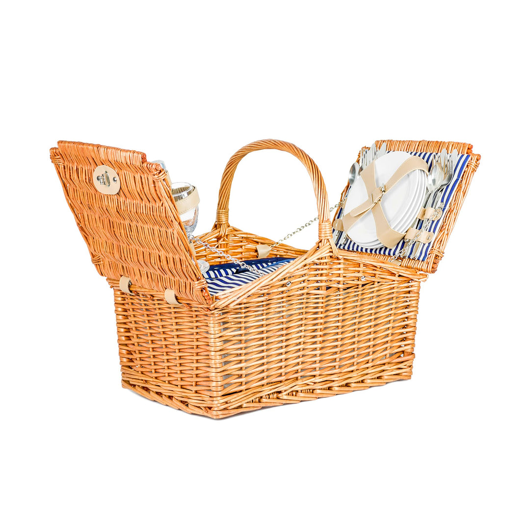 Zolta Picknickkorb 4 Personen - Korb mit Deckel - Weidenkorb mit Picknick Geschirr und Thermischer E