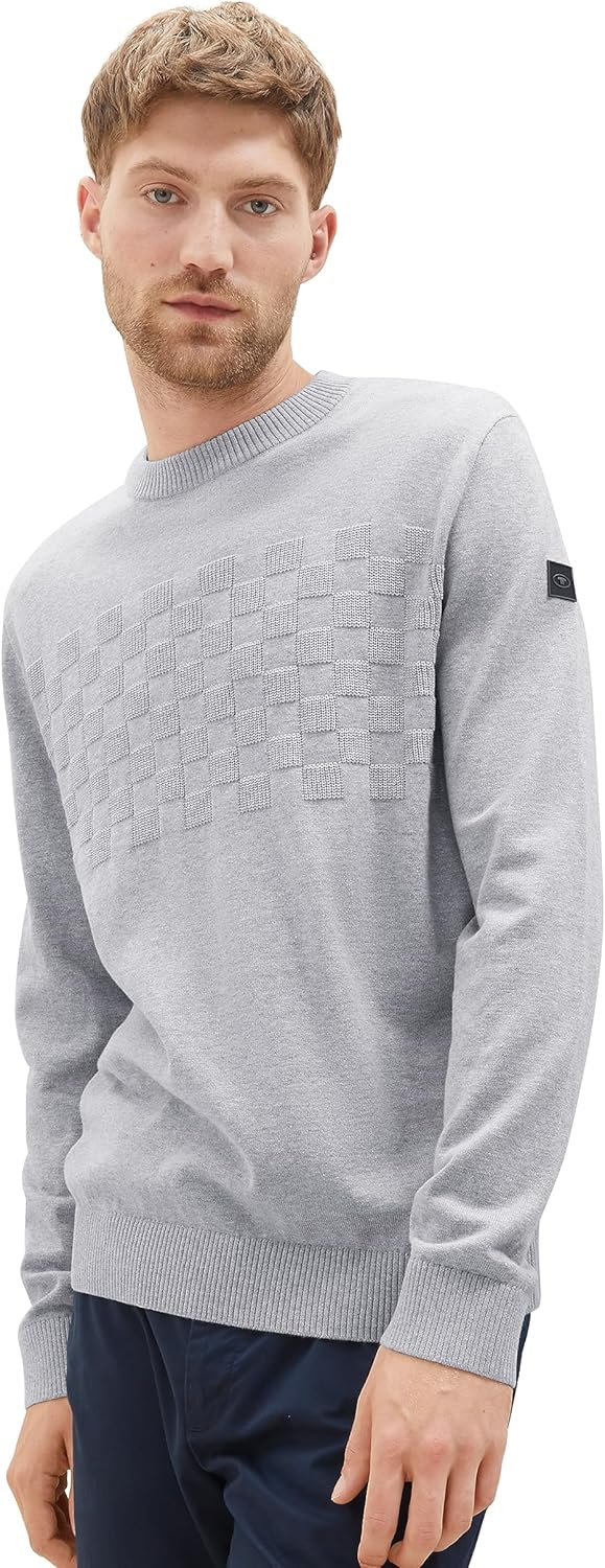 TOM TAILOR Herren Crew-Neck Strick-Pullover im Struktur-Mix M 12035-grey Heather Melange, M 12035-gr