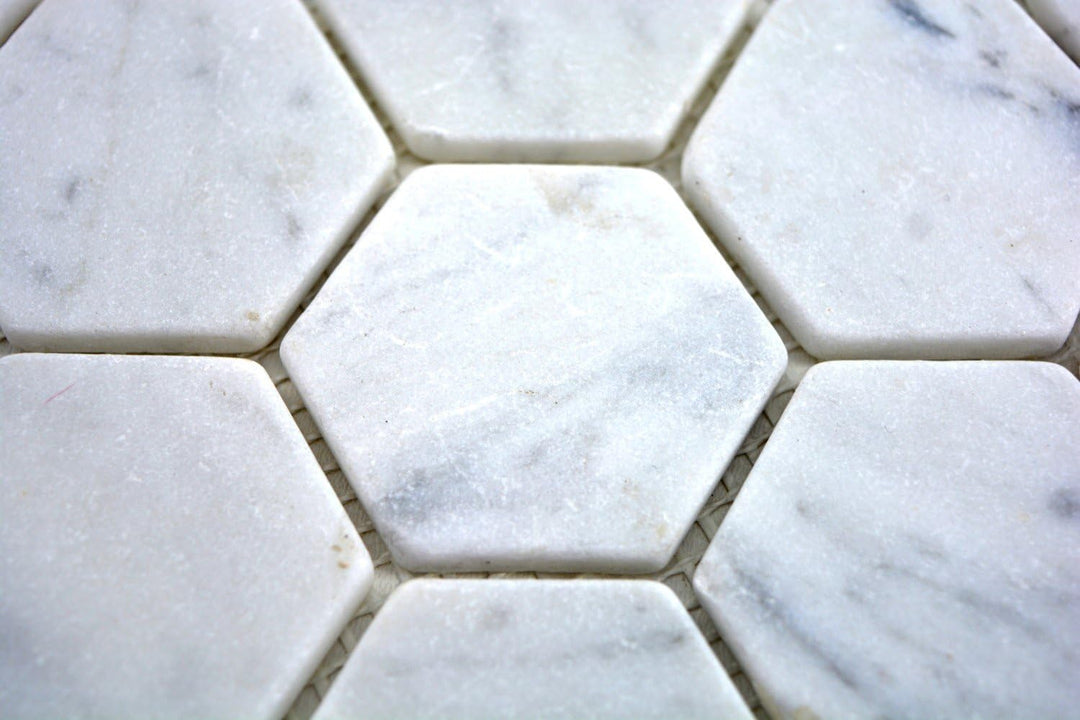 Mosaik Fliese Marmor Naturstein Hexagon Marmor weiss Carrara für WAND BAD DUSCHE KÜCHE FLIESENSPIEGE