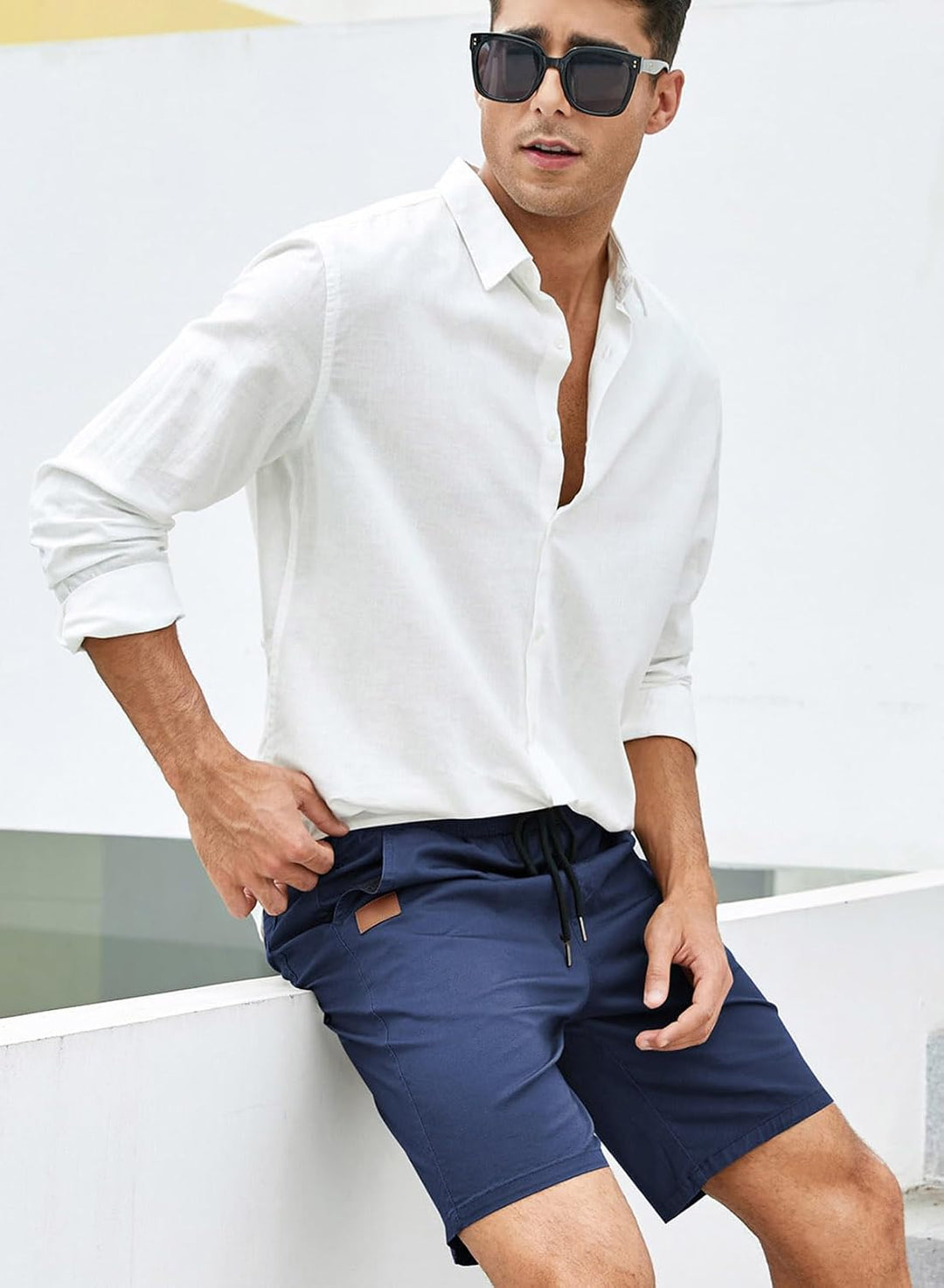 JMIERR Kurze Hosen Herren Shorts Herren Sommer Chino Baumwolle Elastische Taille mit Taschen M Blau,