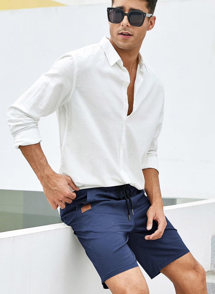 JMIERR Kurze Hosen Herren Shorts Herren Sommer Chino Baumwolle Elastische Taille mit Taschen M Blau,