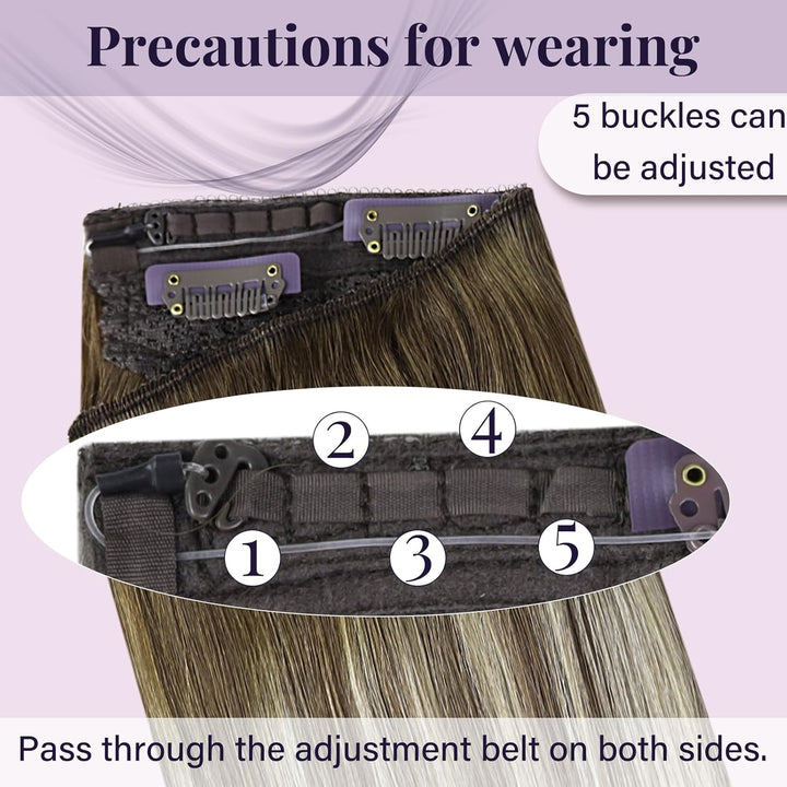 Fshine Fish Line Extensions Echthaar Dunkelbraun bis Aschbraun Highlight Mittelblond 30 cm Echthaar