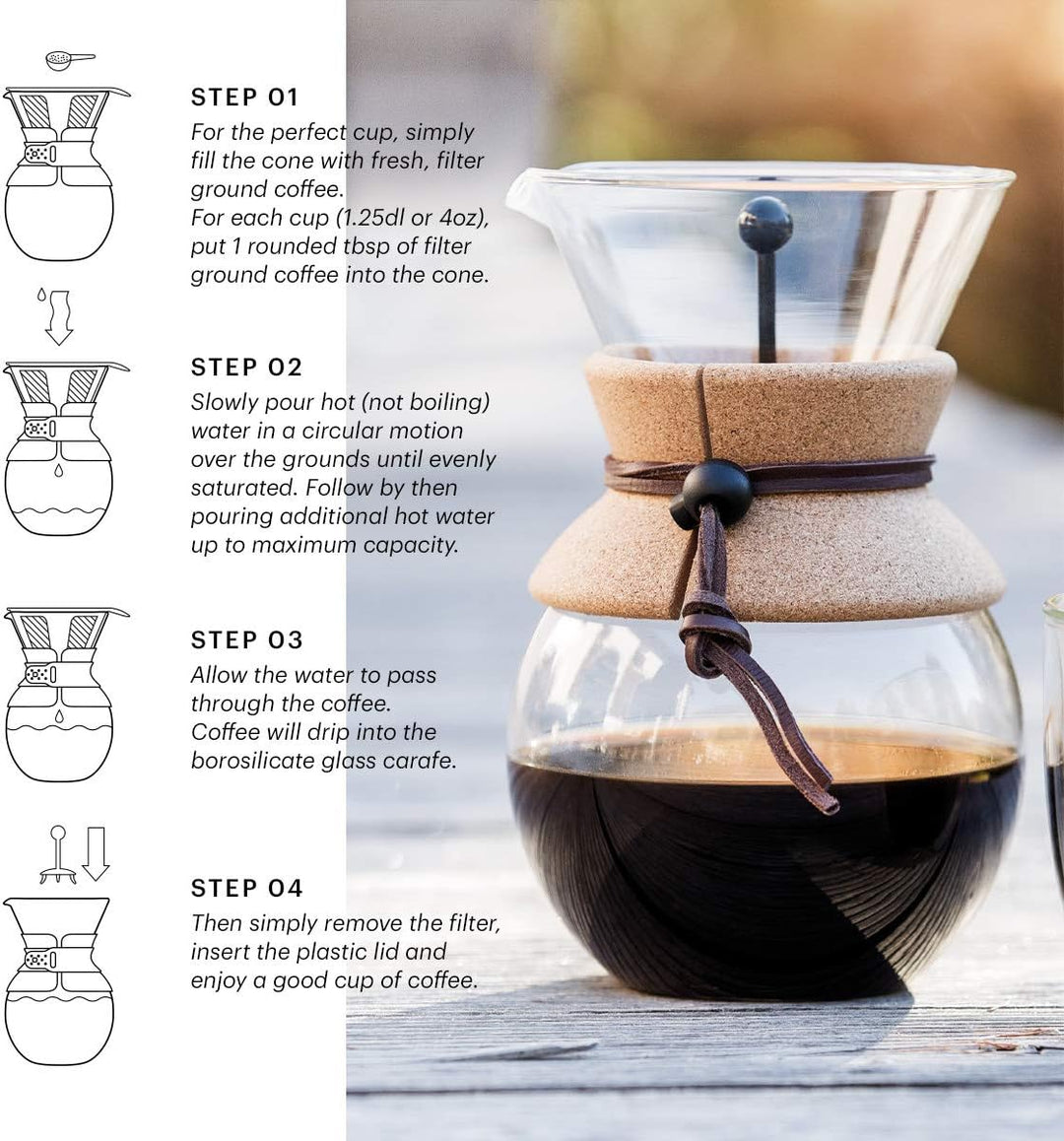 Bodum Pour Over Kaffeebereiter mit permanentfilter, Glas, Beige, 51