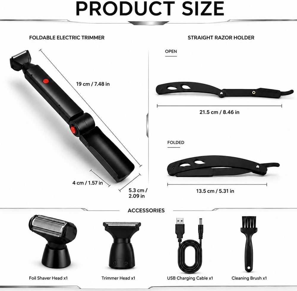 Rückenrasierer Herren, mit 2 Shock Absorber Flex Heads &amp; 10 Klingen | Multifunktional, USB, Drehzahl