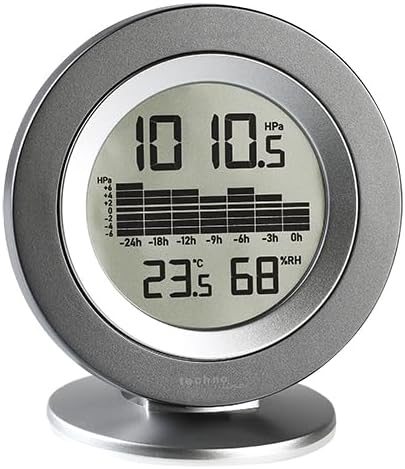 Technoline Mobile Alerts Luftdruckmesser/Barometer MA10238 mit Innentemperatur, Silber-Anthrazit