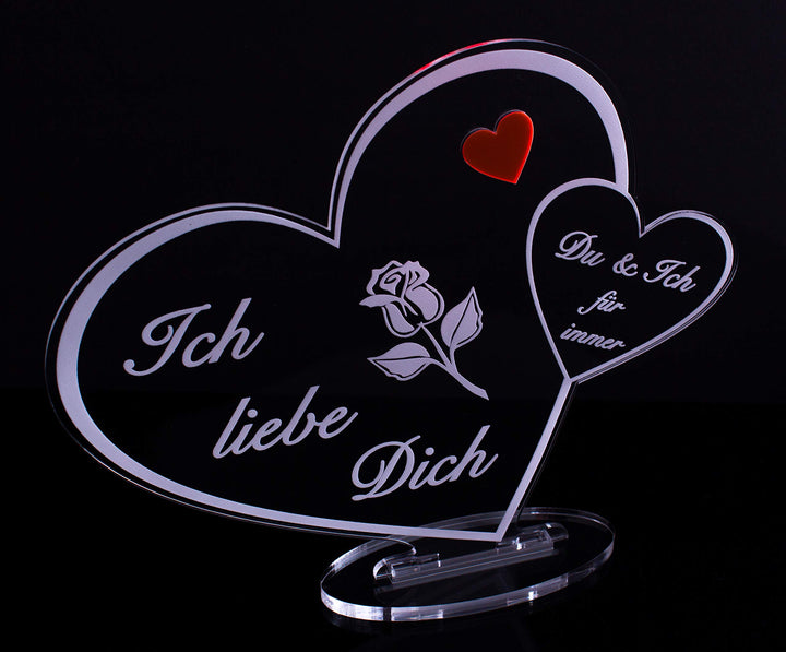 Acryl Schild in Doppelherz Form Liebe Mama, Perfekt zu Muttertag oder Weihnachten, mit Lasergravur,