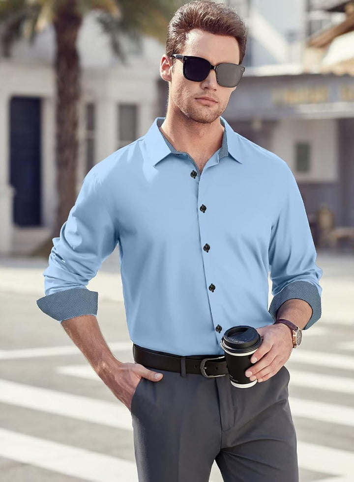 Herren Hemd Businesshemd Langarm Freizeithemd Herrenhemden Casual Regular Fit L B Blau, L B Blau