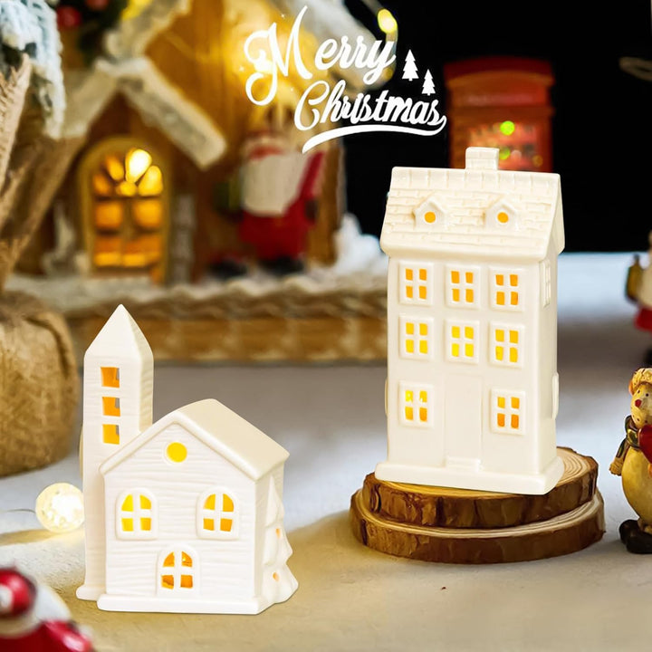 DZAY Weihnachtsdorf Beleuchtet Weihnachten Weisse Häuser Nachtlicht,LED Lichthaus Weihnachten Deko,L