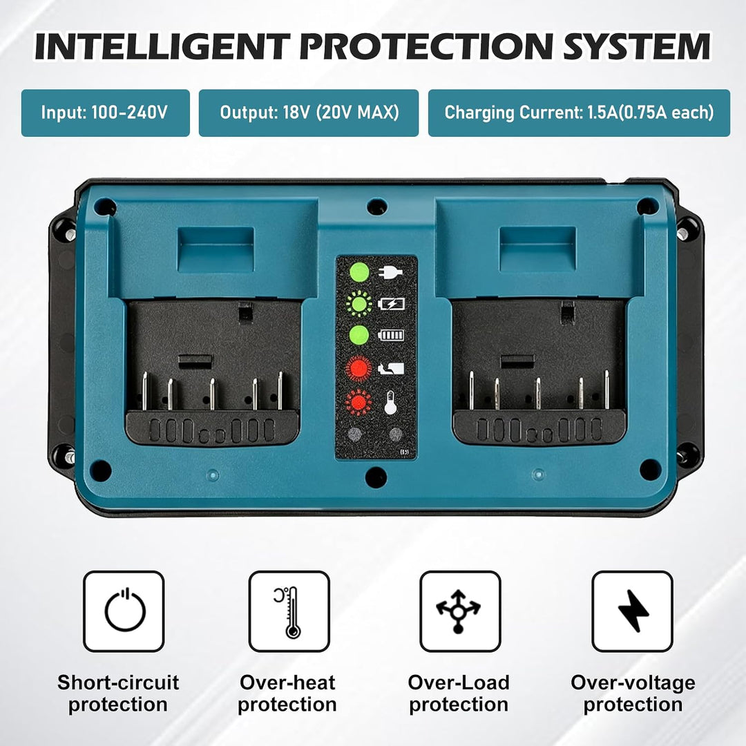 Ladegerät für Bosch-18V-Akku, Dual Port Ladegerät Ersatzladegerät Schnellladegerät mit LED-Anzeige,