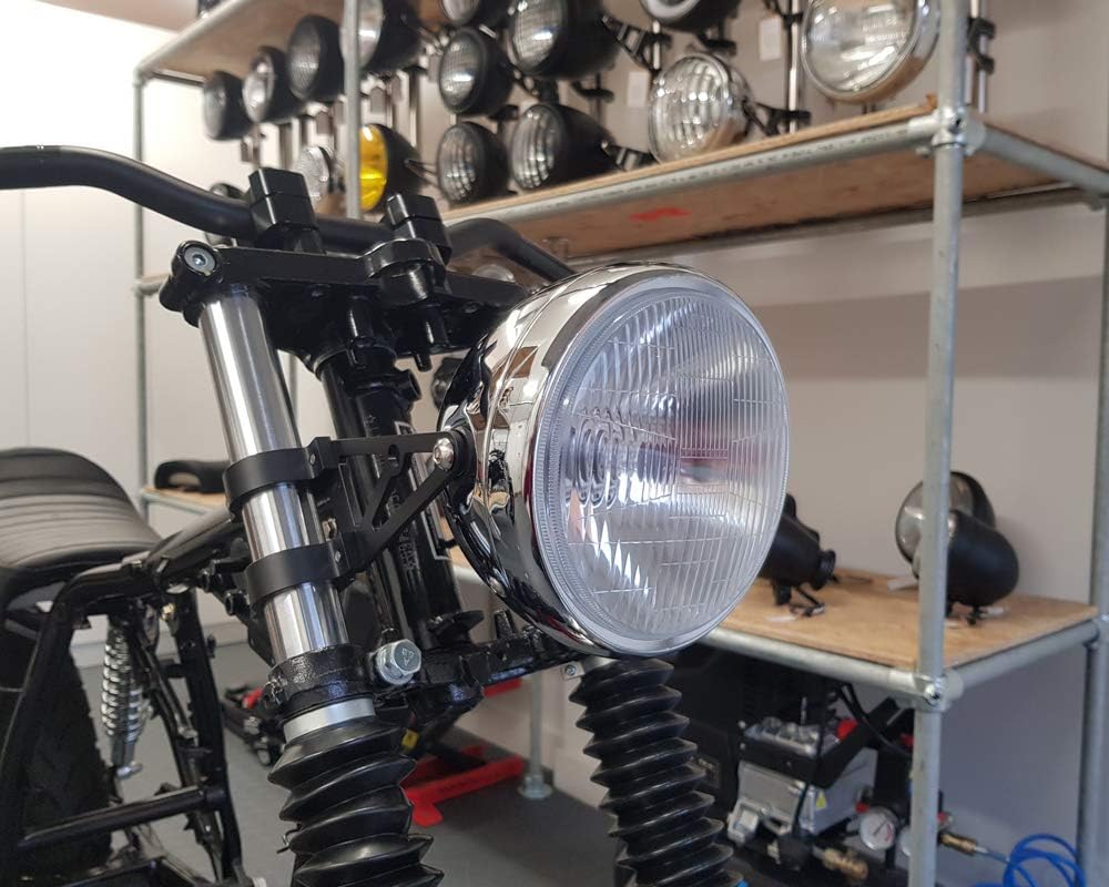 6 3/4" 6.75" Motorrad Scheinwerfer - Chrom Stahl - 12V 55W Birne für Retro Projekt Cafe Racer, Stras