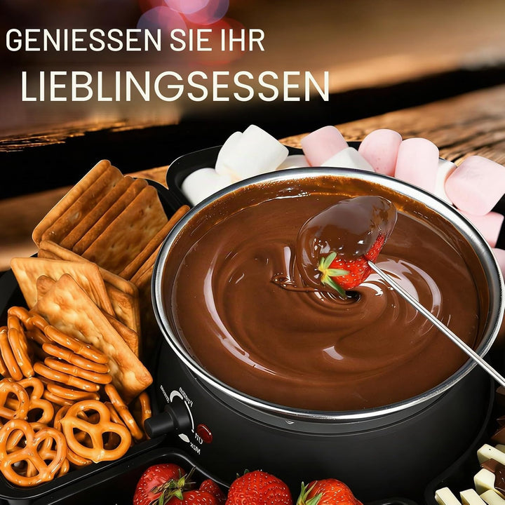 Schokoladenfondue, 2-in-1 Schokofondue Elektrisch & S’mores-Maker, Tischgerät für Innen mit 4 Röster