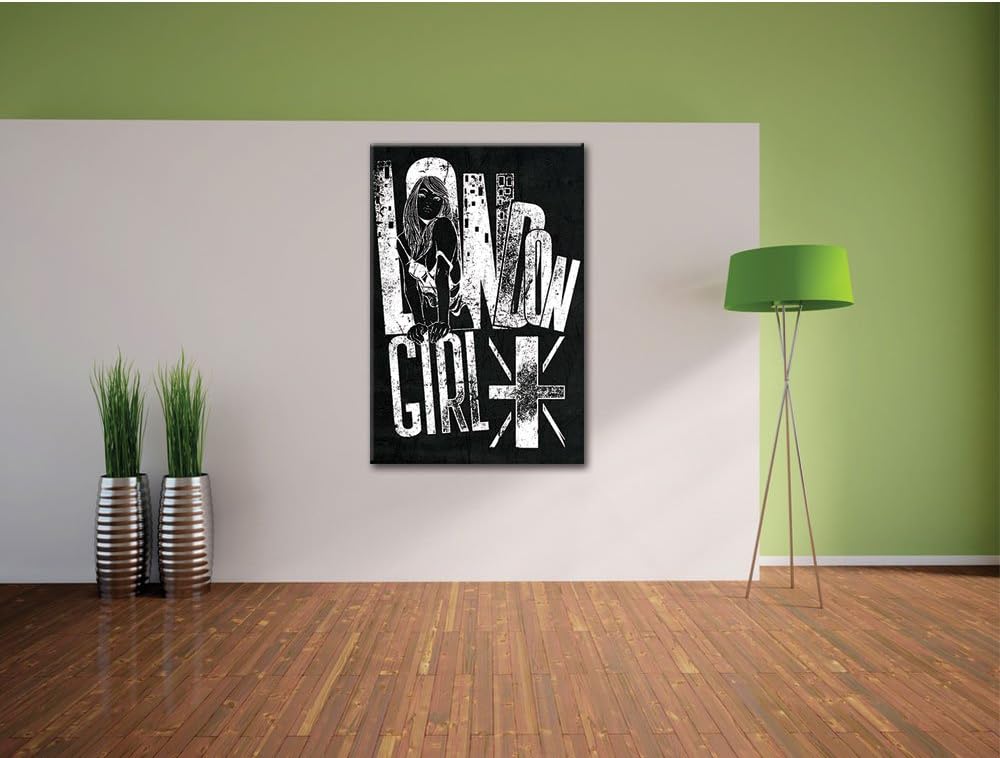 Dark London-Girl black Bild auf Leinwand, XXL riesige Bilder fertig gerahmt mit Keilrahmen, Kunstdru