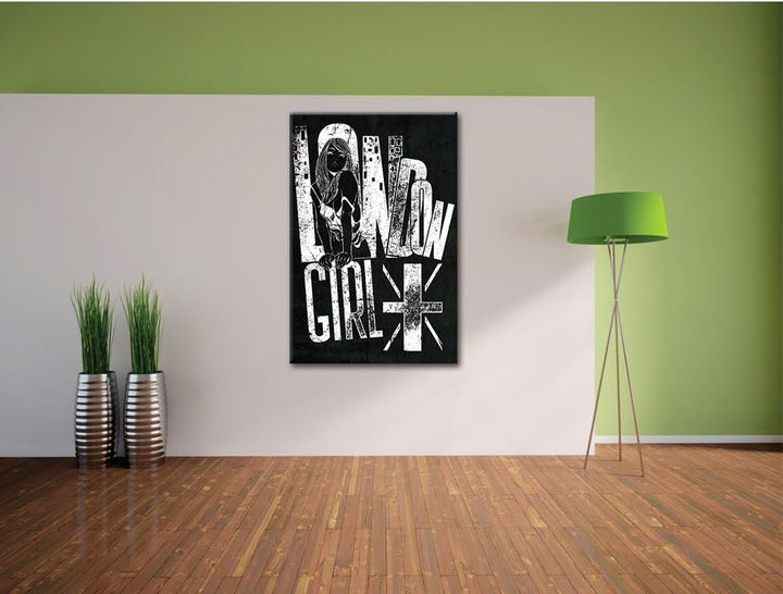 Dark London-Girl black Bild auf Leinwand, XXL riesige Bilder fertig gerahmt mit Keilrahmen, Kunstdru