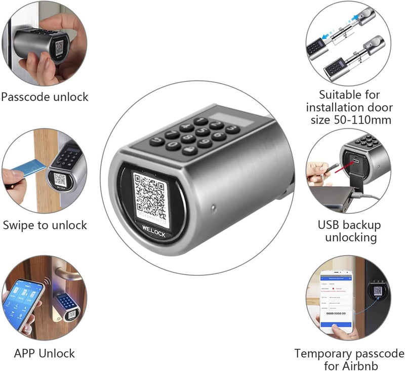 WELOCK PCB01 Elektronischer Tür-Schliesszylnder Schloss Passwort und Bluetooth mit 3 RFID-Karte IP44