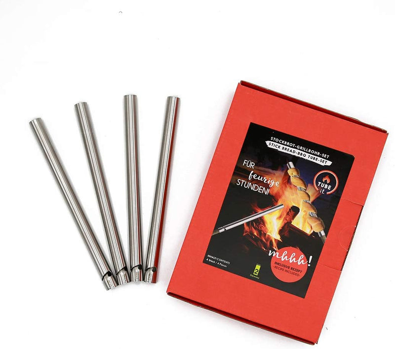 Take2 Tube-IT Stockbrot-Grillrohr Set aus Edelstahl hergestellt, 4er- Set, Produktmasse: D: 13 mm, L