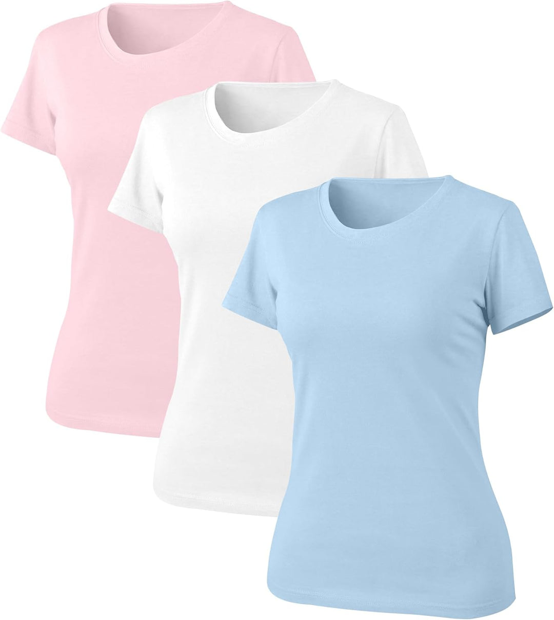 LiKing Damen T-Shirt Baumwolle Kurzarm Basic Sommer Rundhals T-Shirts Oberteile Top Bluse 1/3er Pack